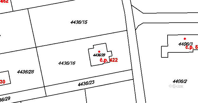 Lískovec 422, Frýdek-Místek na parcele st. 4436/39 v KÚ Lískovec u Frýdku-Místku, Katastrální mapa