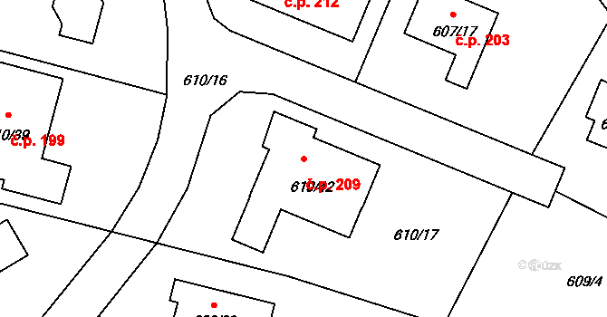 Šebrov 209, Šebrov-Kateřina na parcele st. 610/42 v KÚ Šebrov, Katastrální mapa