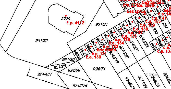 Hodonín 131 na parcele st. 3649 v KÚ Hodonín, Katastrální mapa