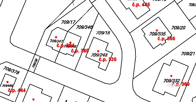 Popůvky 335 na parcele st. 709/248 v KÚ Popůvky u Brna, Katastrální mapa