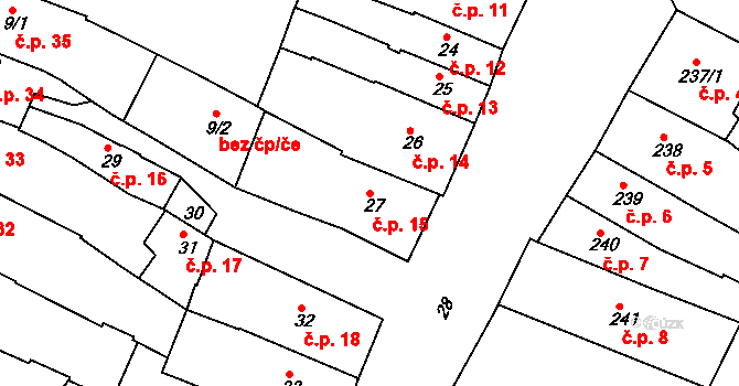 Jemnice 15 na parcele st. 27 v KÚ Jemnice, Katastrální mapa