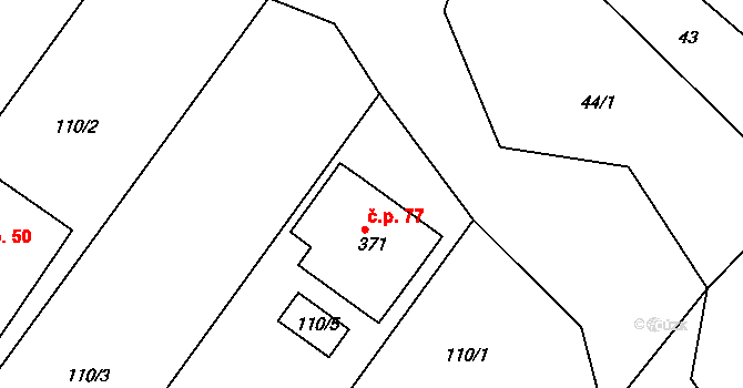 Krusičany 77, Týnec nad Sázavou na parcele st. 371 v KÚ Krusičany, Katastrální mapa