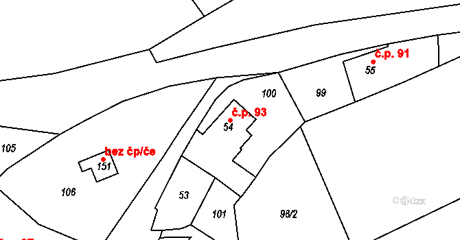 Hošťálkovy 93 na parcele st. 54 v KÚ Hošťálkovy, Katastrální mapa