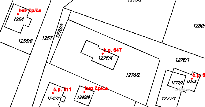 Jablůnka 647 na parcele st. 1276/4 v KÚ Jablůnka, Katastrální mapa