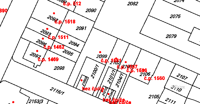 Předměstí 1581, Litoměřice na parcele st. 2099 v KÚ Litoměřice, Katastrální mapa