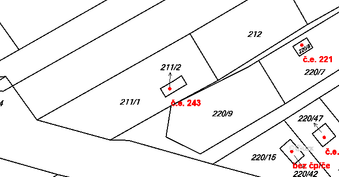 Třeboň II 243, Třeboň na parcele st. 211/2 v KÚ Třeboň, Katastrální mapa