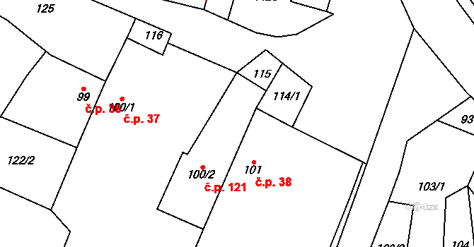 Zvole 121 na parcele st. 100/2 v KÚ Zvole nad Pernštejnem, Katastrální mapa