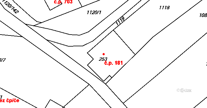 Kudlov 181, Zlín na parcele st. 253 v KÚ Kudlov, Katastrální mapa
