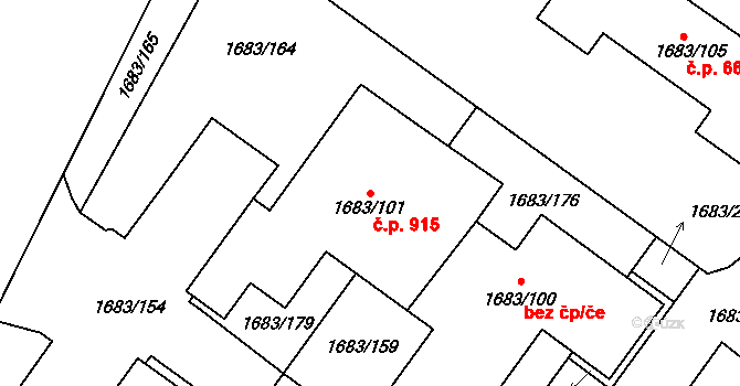 Teplické Předměstí 915, Bílina na parcele st. 1683/101 v KÚ Bílina, Katastrální mapa