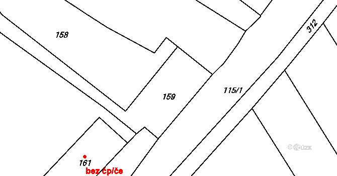 Kroměříž 43603815 na parcele st. 159 v KÚ Bílany, Katastrální mapa