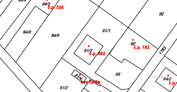 Kozmice 462 na parcele st. 91/3 v KÚ Kozmice, Katastrální mapa