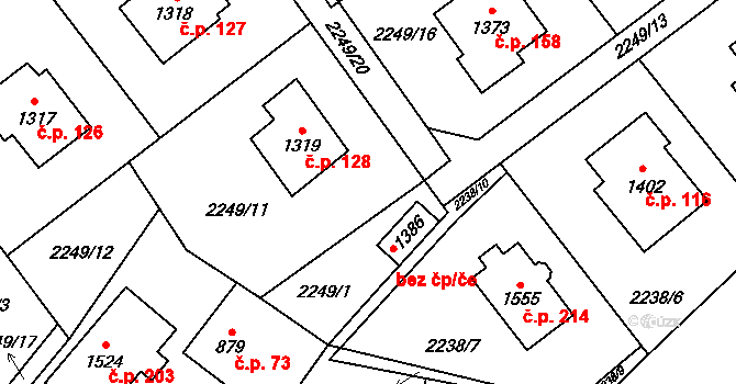 Voznice 44488815 na parcele st. 1386 v KÚ Voznice, Katastrální mapa