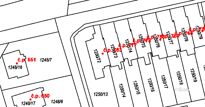 Bolatice 763 na parcele st. 1250/72 v KÚ Bolatice, Katastrální mapa