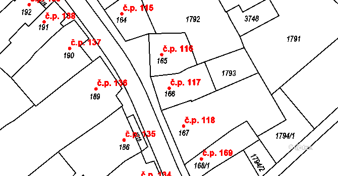 Hostěrádky-Rešov 117 na parcele st. 166 v KÚ Hostěrádky, Katastrální mapa