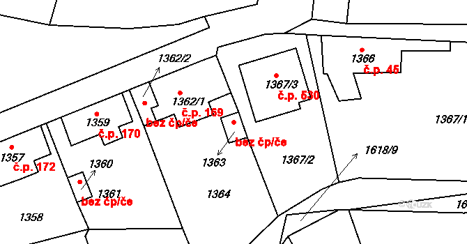 Komárov 46988815 na parcele st. 1363 v KÚ Komárov u Hořovic, Katastrální mapa