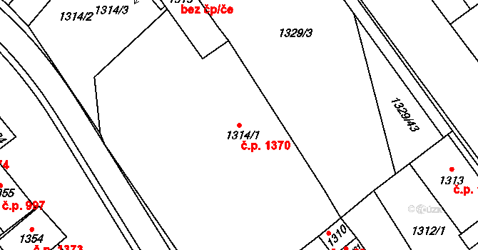Hustopeče 1370 na parcele st. 1314/1 v KÚ Hustopeče u Brna, Katastrální mapa