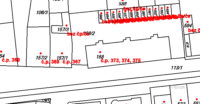 Letonice 373,374,375 na parcele st. 158 v KÚ Letonice, Katastrální mapa