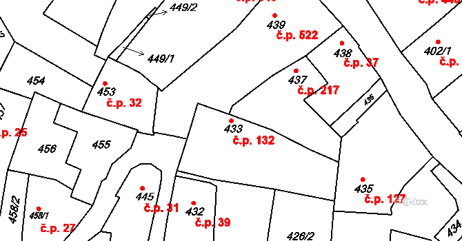 Babice 132 na parcele st. 433 v KÚ Babice u Uherského Hradiště, Katastrální mapa