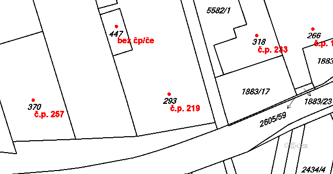 Nedachlebice 219 na parcele st. 293 v KÚ Nedachlebice, Katastrální mapa