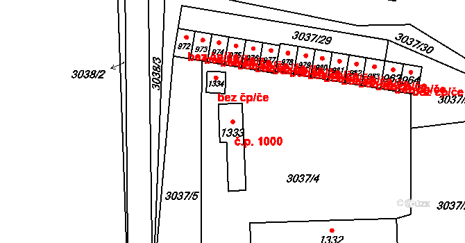 Kozlovice 1000 na parcele st. 1333 v KÚ Kozlovice, Katastrální mapa