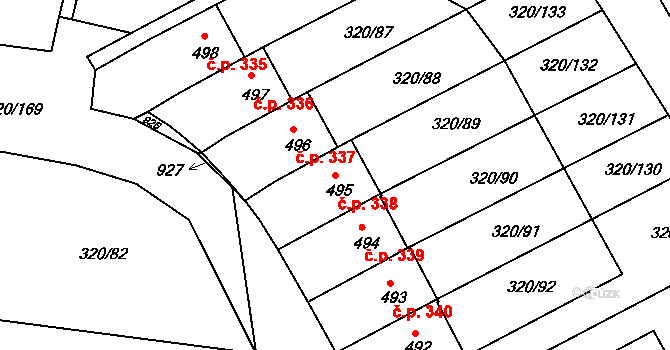 Třemošnice 338 na parcele st. 495 v KÚ Třemošnice nad Doubravou, Katastrální mapa