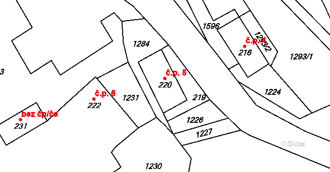 Malinné 5, Prosetín na parcele st. 220 v KÚ Prosetín u Hlinska, Katastrální mapa