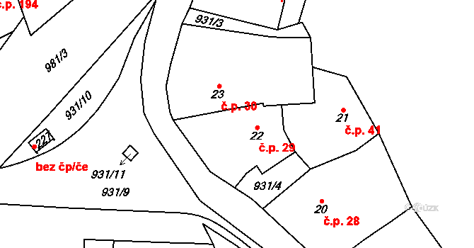 Olovnice 29 na parcele st. 22 v KÚ Olovnice, Katastrální mapa