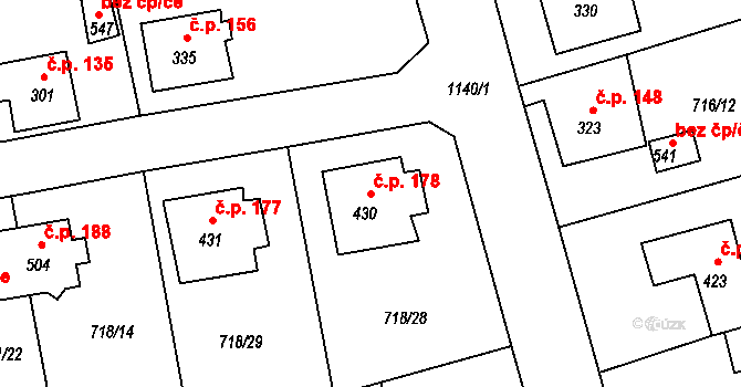 Dolní Kamenice 178, Česká Kamenice na parcele st. 430 v KÚ Dolní Kamenice, Katastrální mapa