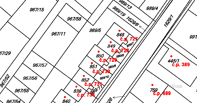 Nýrsko 729 na parcele st. 850 v KÚ Nýrsko, Katastrální mapa