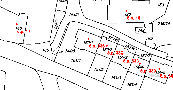 Lípa 336 na parcele st. 150/1 v KÚ Lípa nad Dřevnicí, Katastrální mapa