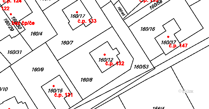 Černčice 132 na parcele st. 160/12 v KÚ Černčice, Katastrální mapa