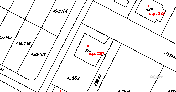 Opatovice nad Labem 287 na parcele st. 392 v KÚ Opatovice nad Labem, Katastrální mapa