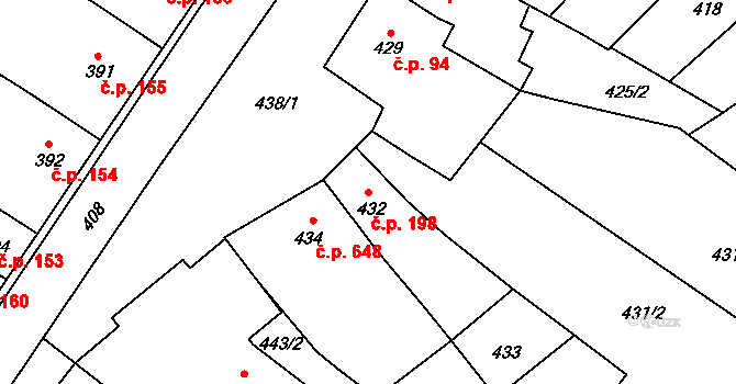 Rájec 198, Rájec-Jestřebí na parcele st. 432 v KÚ Rájec nad Svitavou, Katastrální mapa