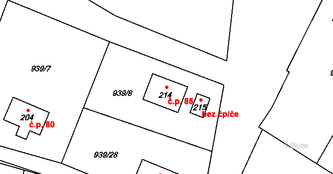 Libež 85 na parcele st. 214 v KÚ Libež, Katastrální mapa
