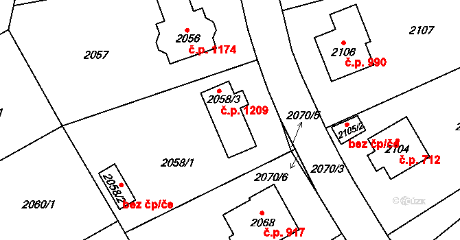 Řevnice 1209 na parcele st. 2058/3 v KÚ Řevnice, Katastrální mapa