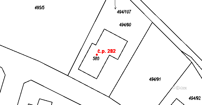 Sedlčánky 282, Čelákovice na parcele st. 580 v KÚ Sedlčánky, Katastrální mapa