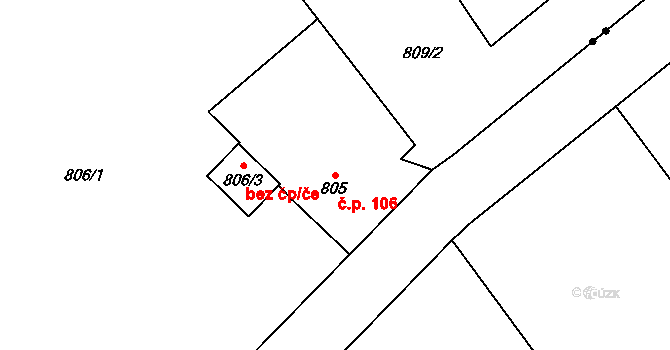 Loučka 106, Nový Jičín na parcele st. 805 v KÚ Loučka u Nového Jičína, Katastrální mapa