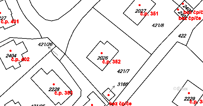 Horní Brána 352, Český Krumlov na parcele st. 2026 v KÚ Český Krumlov, Katastrální mapa