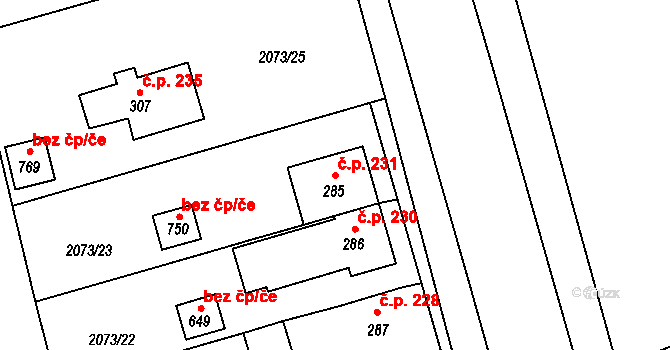Červená Řečice 231 na parcele st. 285 v KÚ Červená Řečice, Katastrální mapa