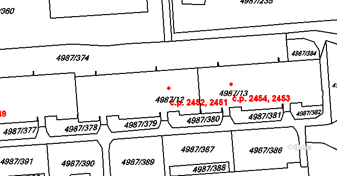 Louny 2451,2452 na parcele st. 4987/12 v KÚ Louny, Katastrální mapa