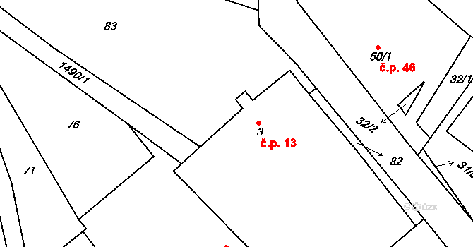 Čachotín 13 na parcele st. 3 v KÚ Čachotín, Katastrální mapa