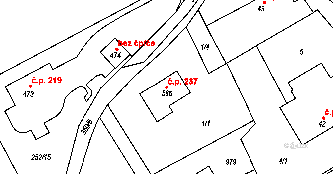 Popovice 237, Králův Dvůr na parcele st. 586 v KÚ Popovice u Králova Dvora, Katastrální mapa