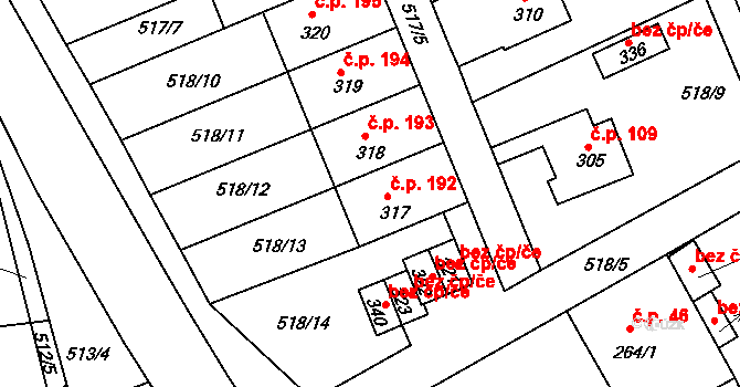 Ohnišov 192 na parcele st. 317 v KÚ Ohnišov, Katastrální mapa