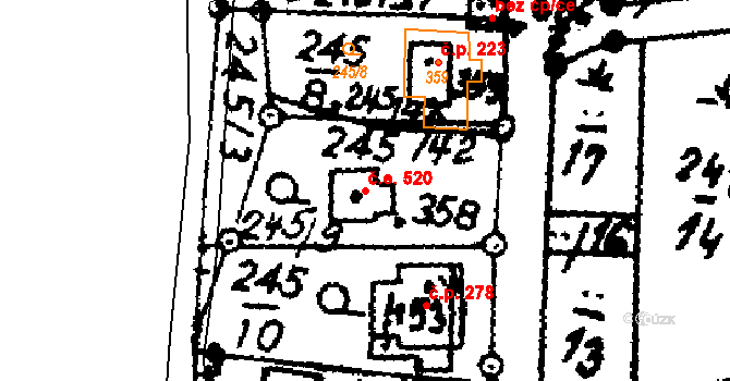 Potštejn 520 na parcele st. 358 v KÚ Potštejn, Katastrální mapa