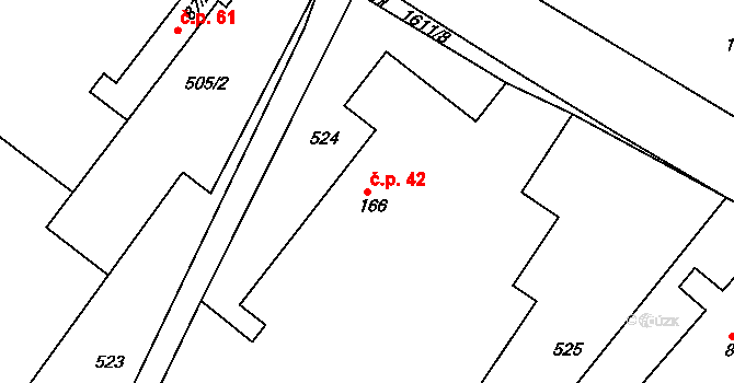 Bolehošťská Lhota 42, Bolehošť na parcele st. 166 v KÚ Bolehošť, Katastrální mapa