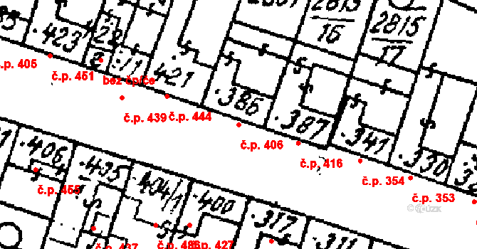 Kostice 406 na parcele st. 386 v KÚ Kostice, Katastrální mapa