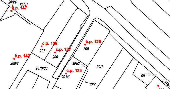 Bystřice pod Hostýnem 126 na parcele st. 200 v KÚ Bystřice pod Hostýnem, Katastrální mapa