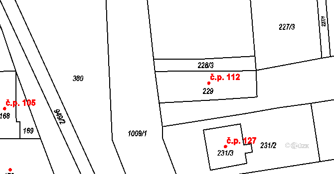 Zdětín 112 na parcele st. 229 v KÚ Zdětín na Moravě, Katastrální mapa