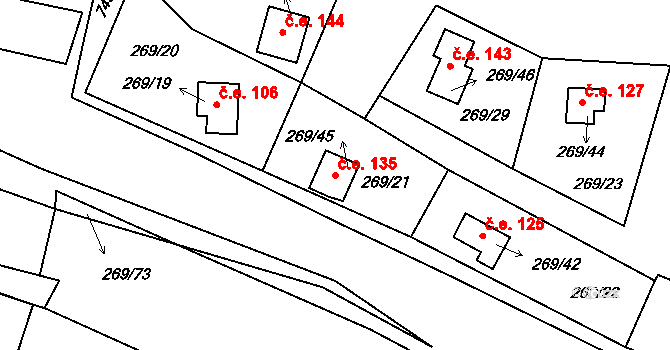 Šlovice 135, Dobřany na parcele st. 269/45 v KÚ Šlovice u Plzně, Katastrální mapa