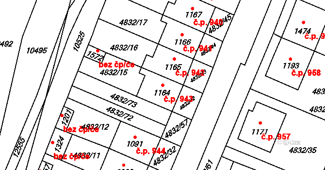 Hrušovany nad Jevišovkou 943 na parcele st. 1164 v KÚ Hrušovany nad Jevišovkou, Katastrální mapa